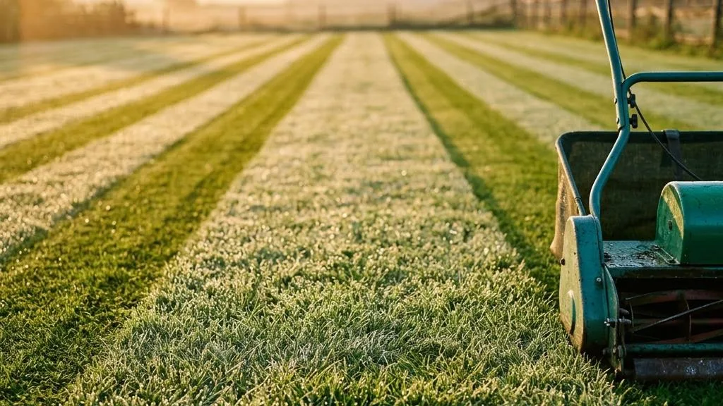 Striped lawn in early morning light