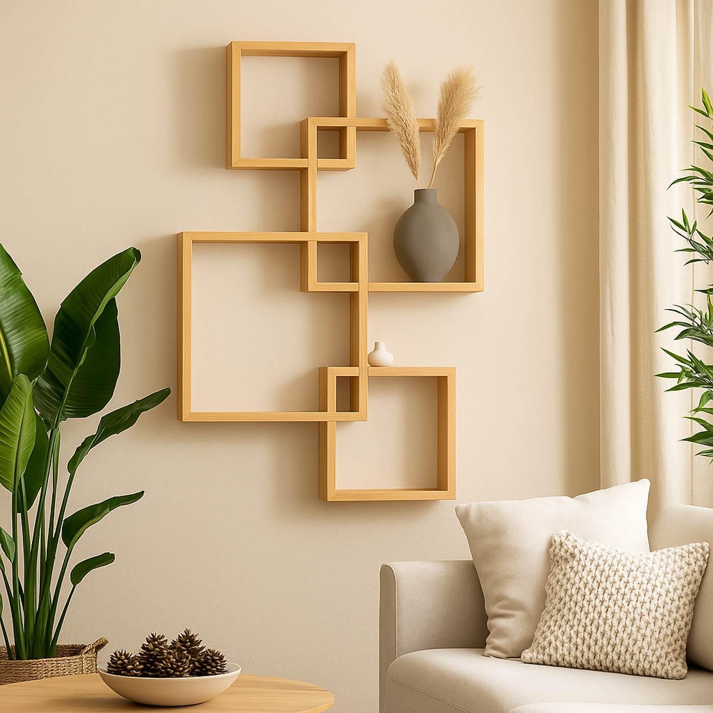 Modern Geometric Wooden Wall Shelves – Decorative Wall Shelf Set