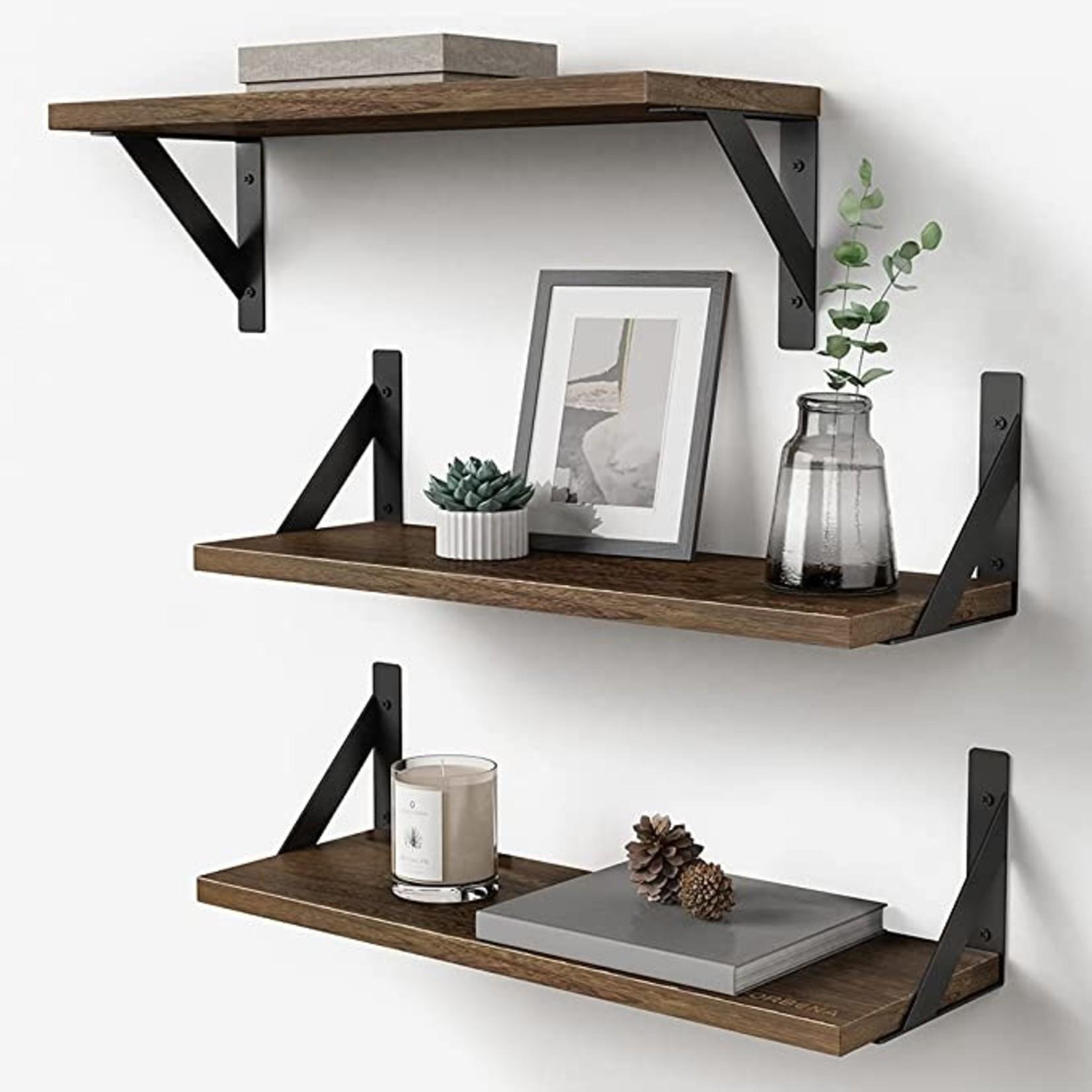 Rustic Industrial Wooden Wall Shelves – Set of 3